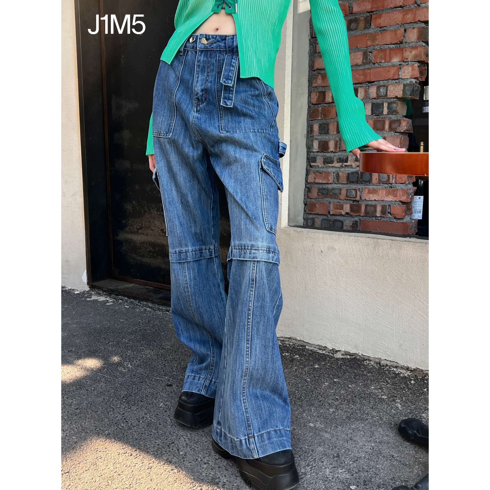  ワイドフレア デニムカーゴパンツ