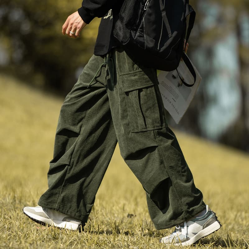 カーゴパンツ 多機能ポケット付きワイドシルエット機能性長ズボン